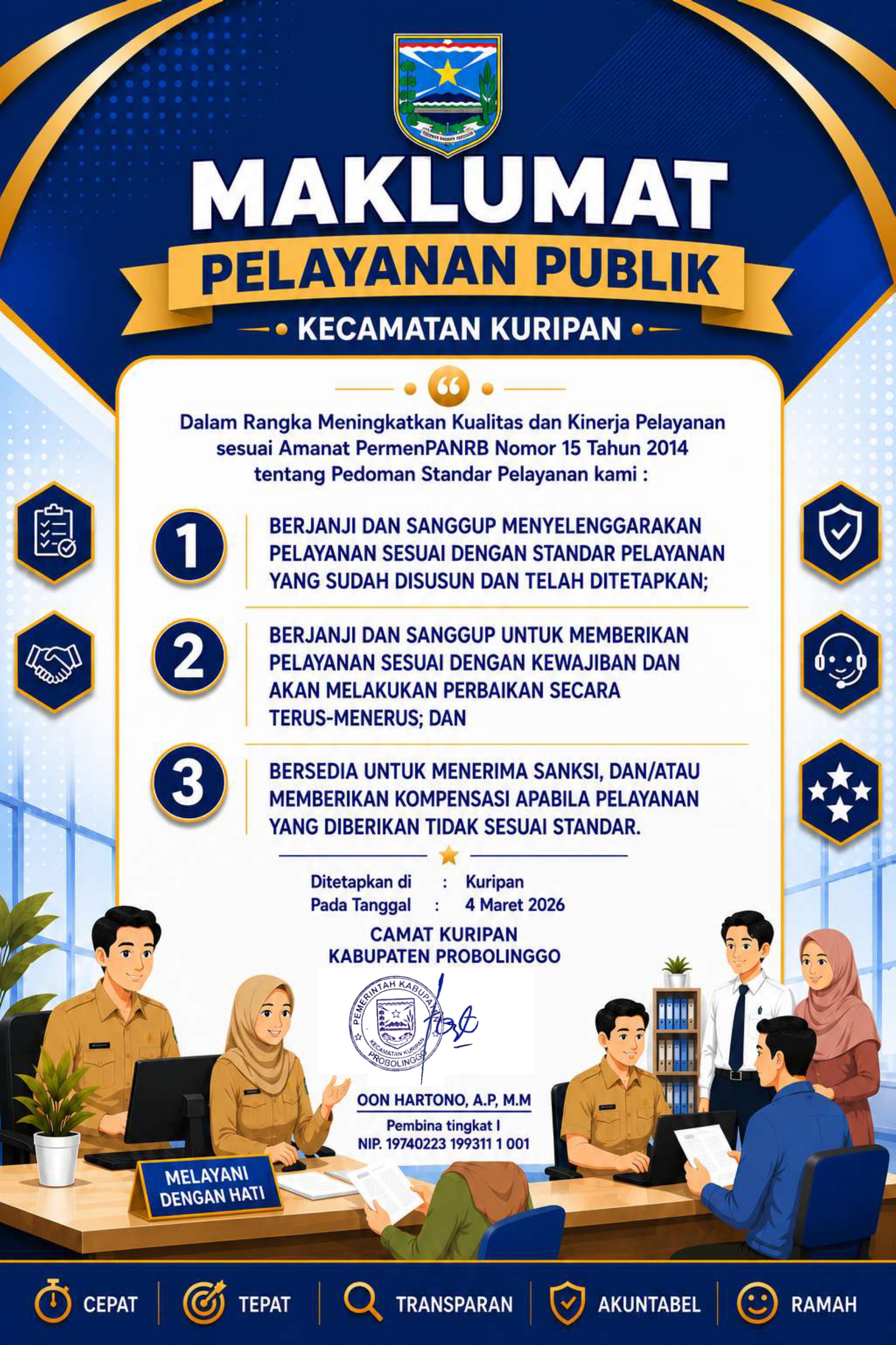 STANDAR PELAYANAN KECAMATAN KURIPAN KABUPATEN PROBOLINGGO